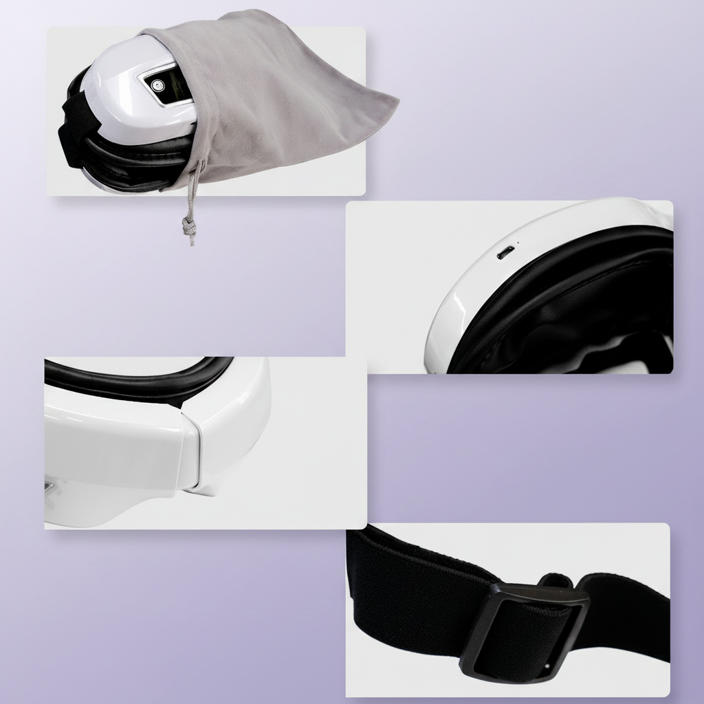 EyeZen - eye massager detail collage lavender background